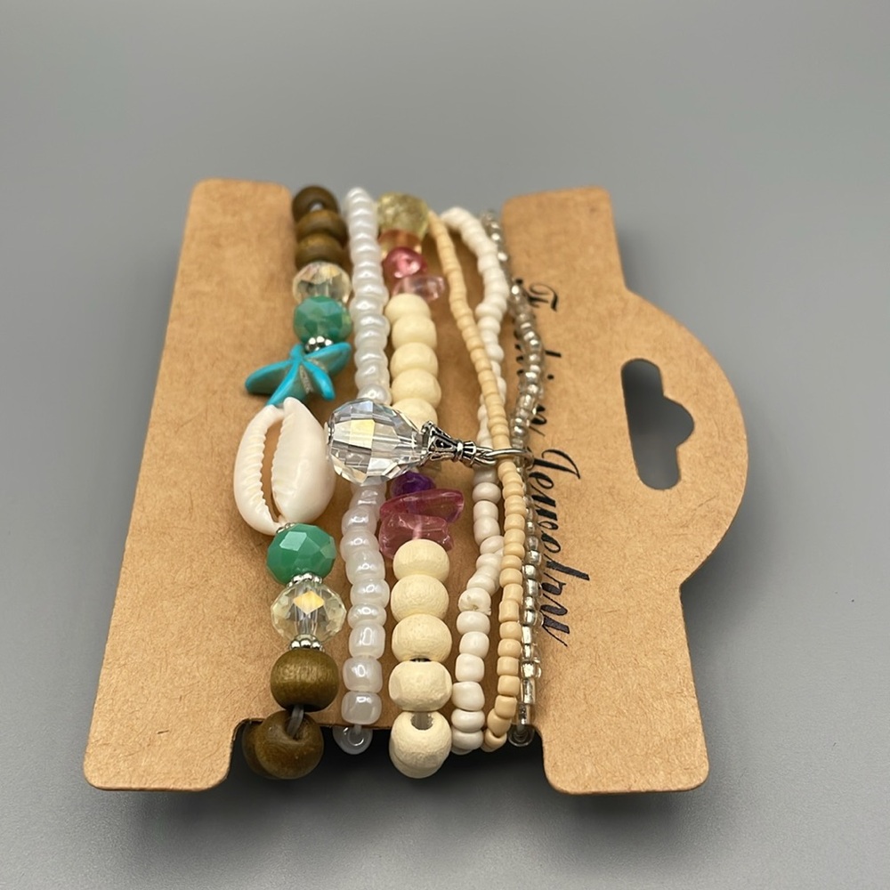 Fashion Jewelry Cream and Brown Layered Bracelet Set - Picture 4 of 6